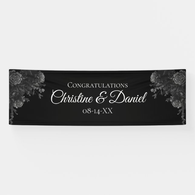 Black and Grey Roses Gothic Wedding Banner (Horizontal)