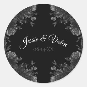 Black and Grey Roses Gothic Wedding Classic Round Sticker