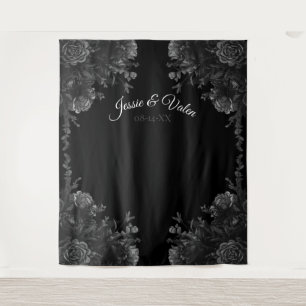 Black and Grey Roses Gothic Wedding Photo Backdrop Tapestry