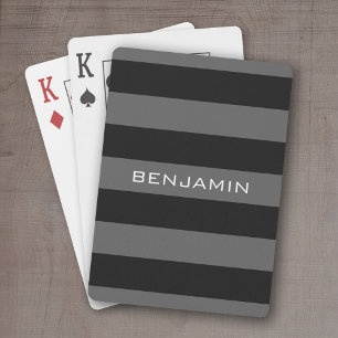 Black and Grey Rugby Stripes with Custom Name Playing Cards