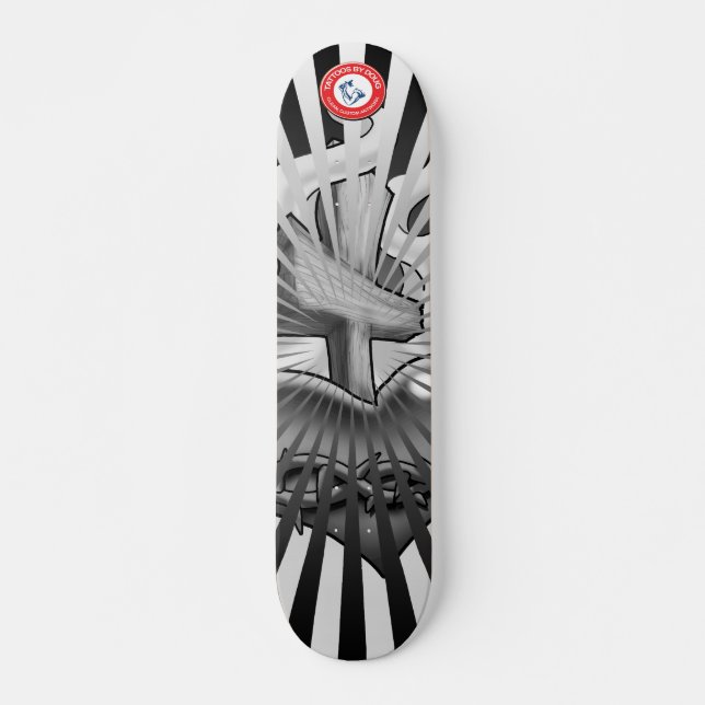Black and Grey Sacred Heart Skateboard (Front)