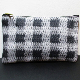 Black And Grey Shades Plaid Artisan Crochet Print  Accessory Pouch