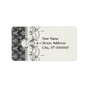 black and grey silver damask label
