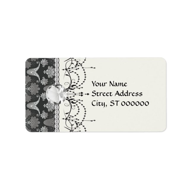 black and grey silver damask label (Front)
