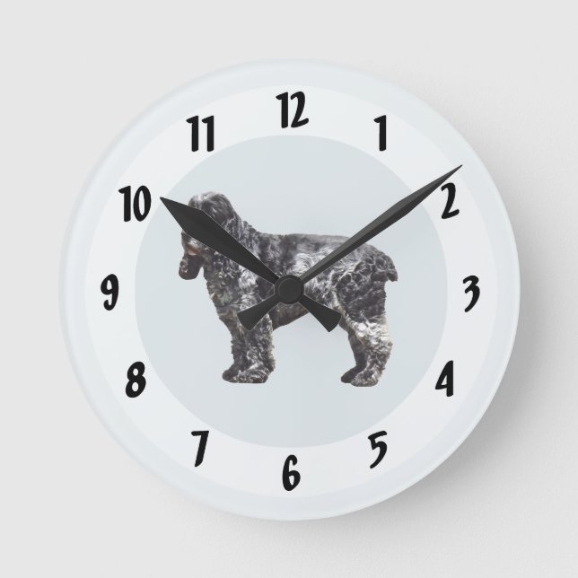 Black and Grey Spaniel Round Clock (Front)