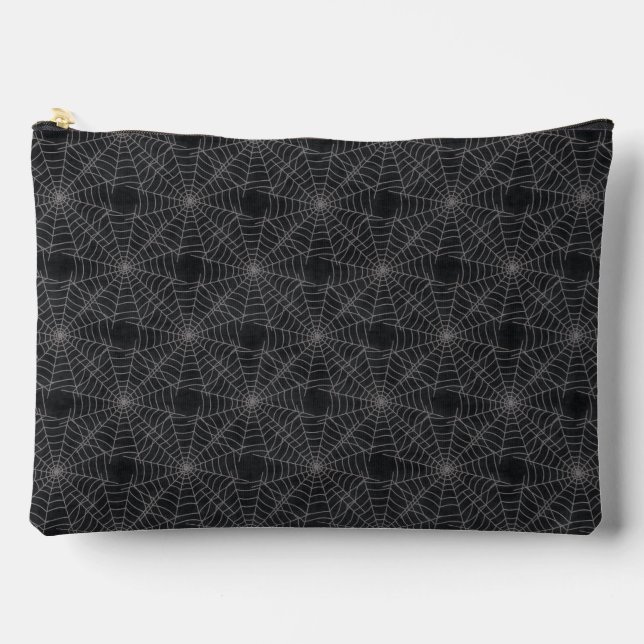 Black and Grey Spiderweb Gothic Pattern Accessory Pouch (Front)