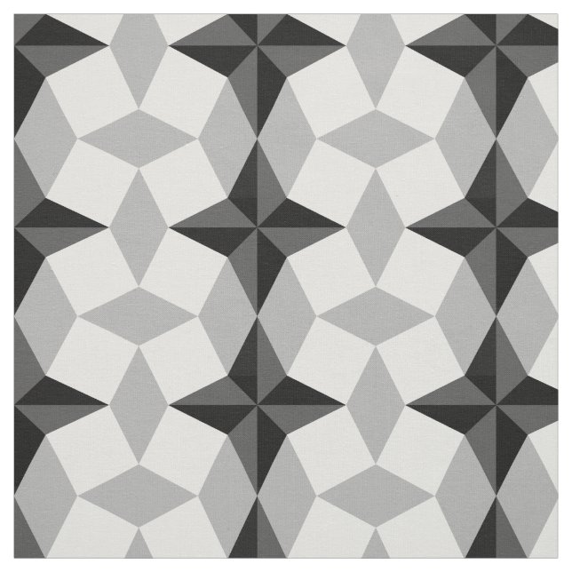 Black and Grey Starbust and Rhombus Pattern Fabric (Swatch)