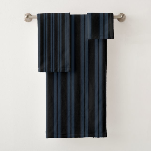 Black and Grey Striped Bath Towel Set (Insitu)