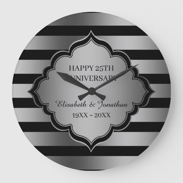 Black And Grey Stripes And Frame  Large Clock (Front)