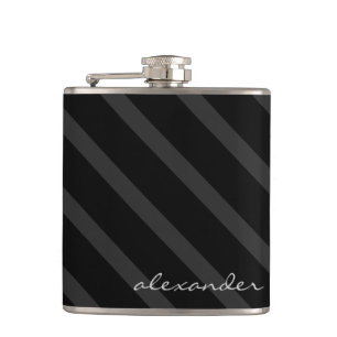Black and Grey Stripes-Groomsmen Hip Flask