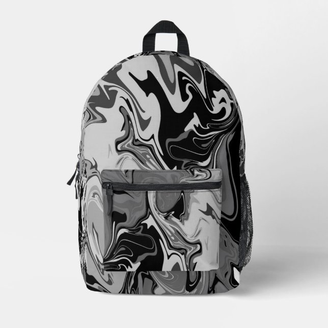 Black and Grey Swirl Art Printed Backpack (Front)