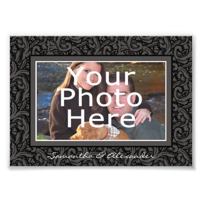 Black and Grey Swirl Elegant Photo Border w/Text Print (Front)