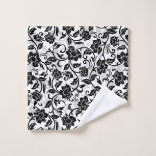 Black and Grey Swirling Flowers Bath Towel Set