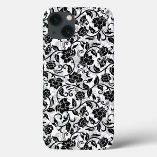 Black and Grey Swirling Flowers iPhone 13 Case