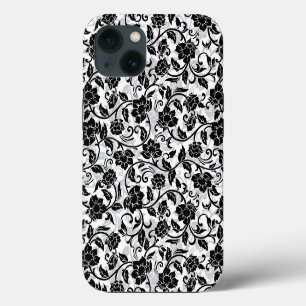 Black and Grey Swirling Flowers iPhone 13 Case