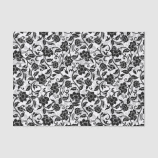 Black and Grey Swirling Flowers Tissue Paper