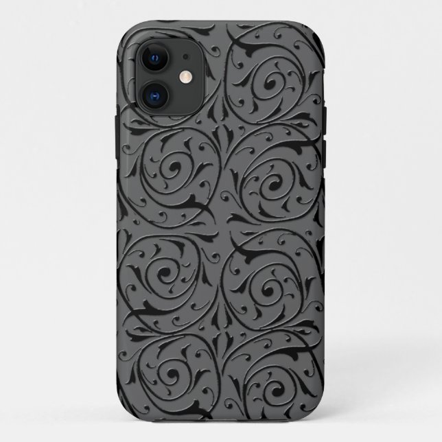 Black and Grey Swirling Vines Pattern Case-Mate iPhone Case (Back)