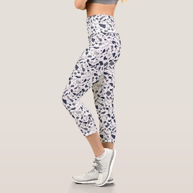 Black and Grey Terrazzo Abstract Capri Leggings (Left)