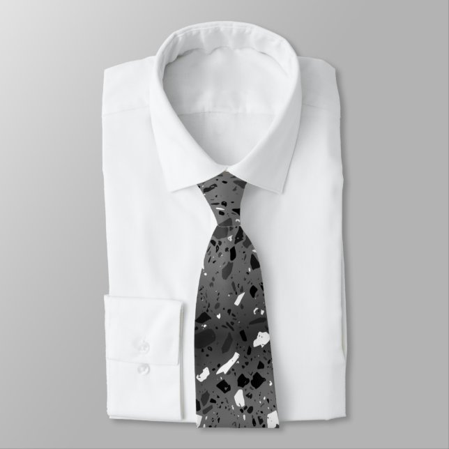 Black and grey terrazzo tile design tie (Tied)