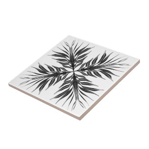 Black And Grey Translucent Textured Feather Leaves Ceramic Tile