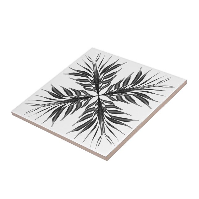 Black And Grey Translucent Textured Feather Leaves Ceramic Tile (Side)