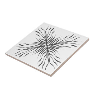 Black And Grey Translucent Textured Feather Leaves Ceramic Tile