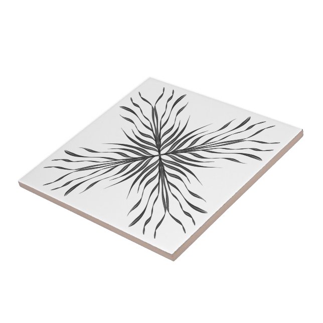 Black And Grey Translucent Textured Feather Leaves Ceramic Tile (Side)