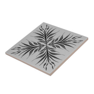 Black And Grey Translucent Textured Feather Leaves Ceramic Tile