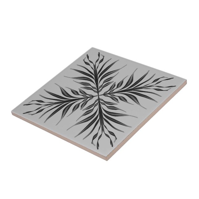 Black And Grey Translucent Textured Feather Leaves Ceramic Tile (Side)