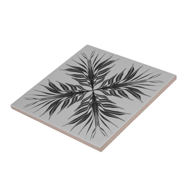 Black And Grey Translucent Textured Feather Leaves Ceramic Tile (Side)
