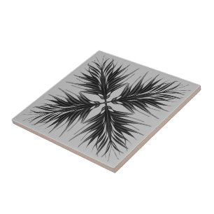 Black And Grey Translucent Textured Feather Leaves Ceramic Tile