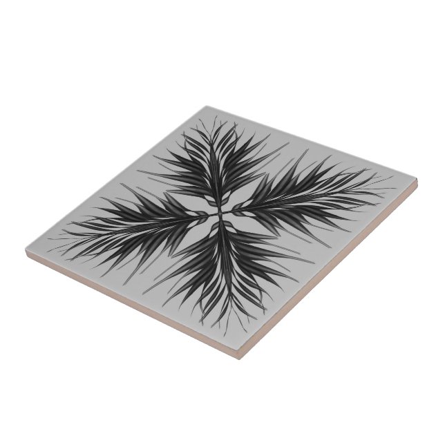 Black And Grey Translucent Textured Feather Leaves Ceramic Tile (Side)