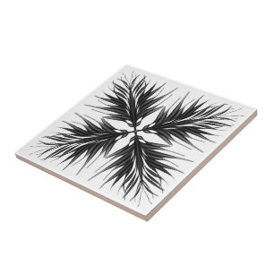 Black And Grey Translucent Textured Feather Leaves Ceramic Tile