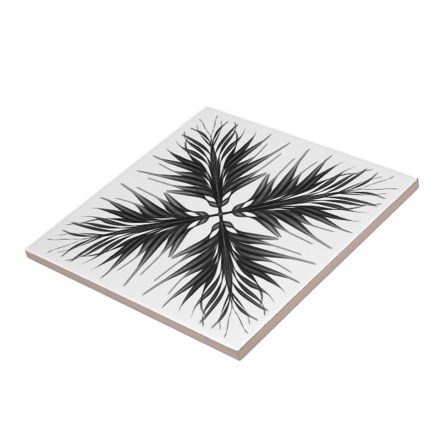 Black And Grey Translucent Textured Feather Leaves Ceramic Tile (Side)