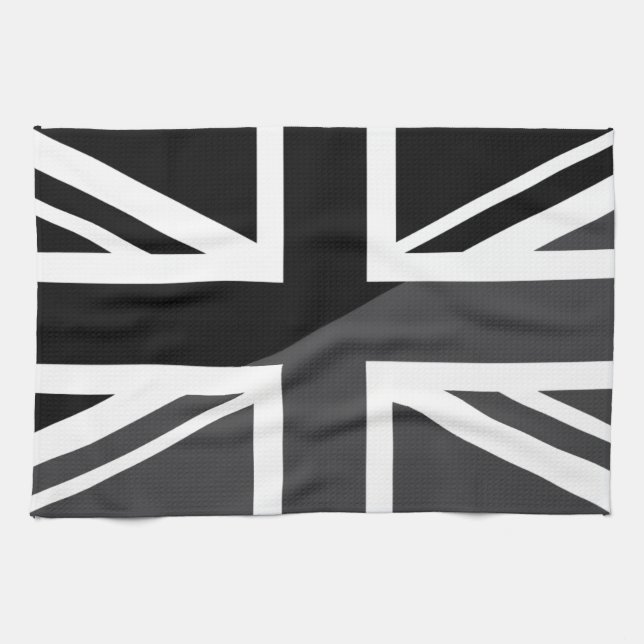 Black and grey Union Jack British(UK) Flag Tea Towel (Horizontal)
