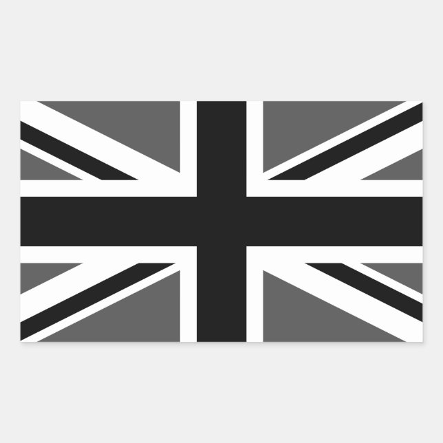 Black and Grey Union Jack Rectangular Sticker (Front)