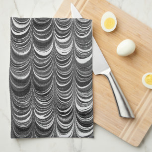 Black and Grey Wave Stripes Art Kitchen Towel