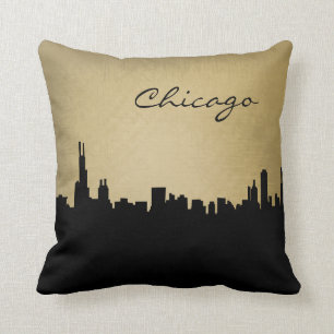 Black and Grunge Chicago Landmark Pillow