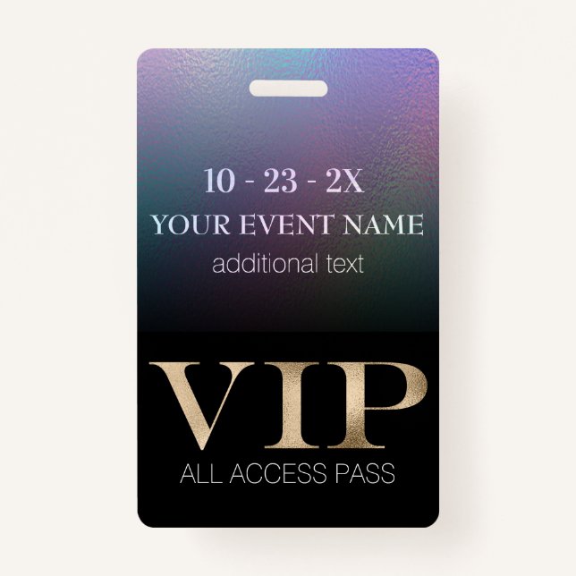 Black and Holographic Event VIP Pass ID Badge (Front)
