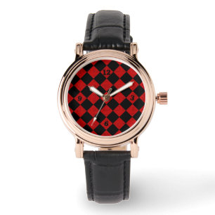 Black and hombre red diamond chequered pattern watch