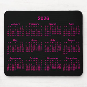 Black and Hot Pink 2026 Calendar Mouse Pad