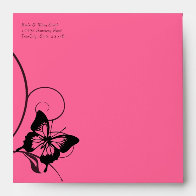 Black and Hot Pink Butterfly Envelope (Front)