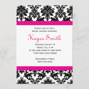 Black and hot Pink Damask Invitation