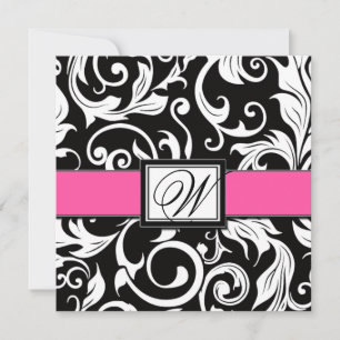 Black and Hot Pink Damask Wedding Invitations
