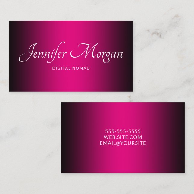 Black and Hot Pink Elegant Ombre Business Card (Front/Back)