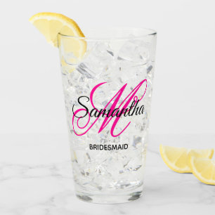 Black and Hot Pink Fancy Monogram Bridesmaid Glass