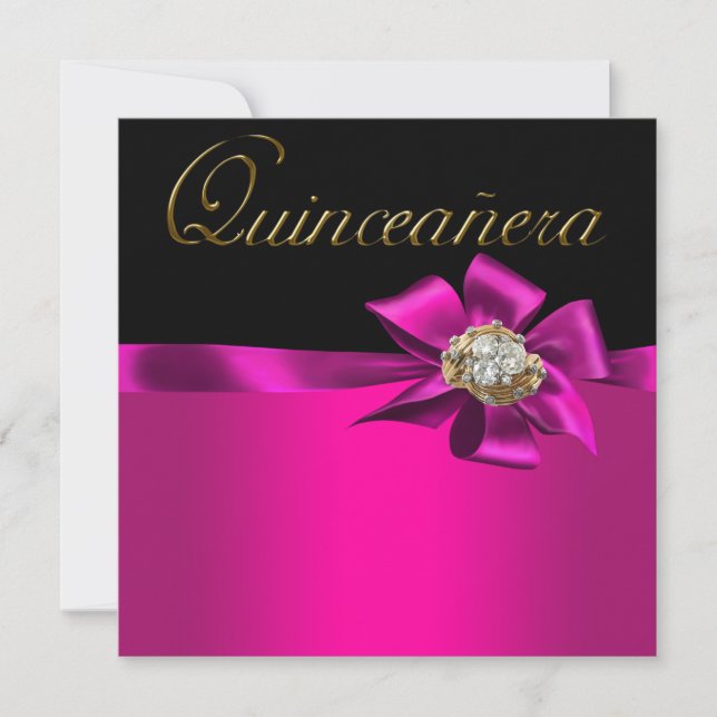 Black and Hot Pink Fuchsia Quinceanera Invitations (Front)