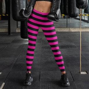 Black and Hot Pink Horizontal Stripe Leggings