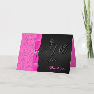 Black and Hot Pink Jeweled Thank You Card