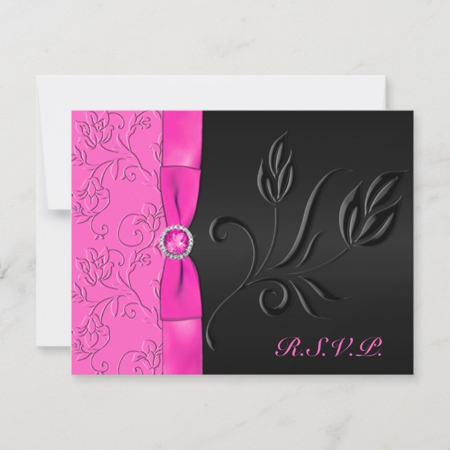 Black and Hot Pink Jewelled RSVP Card (Front)